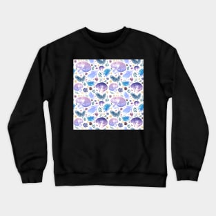 Blue and Purple Cats and Flowers Crewneck Sweatshirt